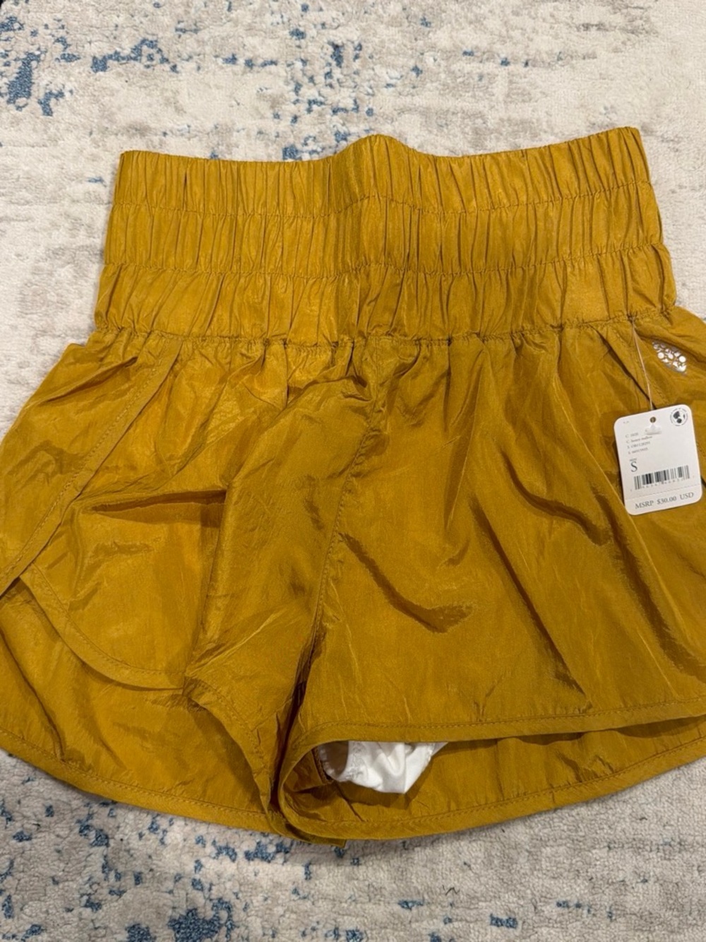 FP Movement by Free People Mustard High-Waist Smocked Athletic Shorts